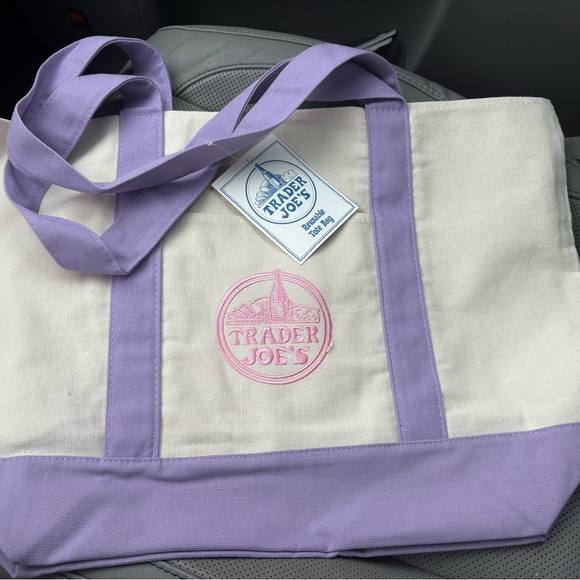 Handbags - LARGE Trader Joe’s Lavender & Cream Canvas Tote Bag